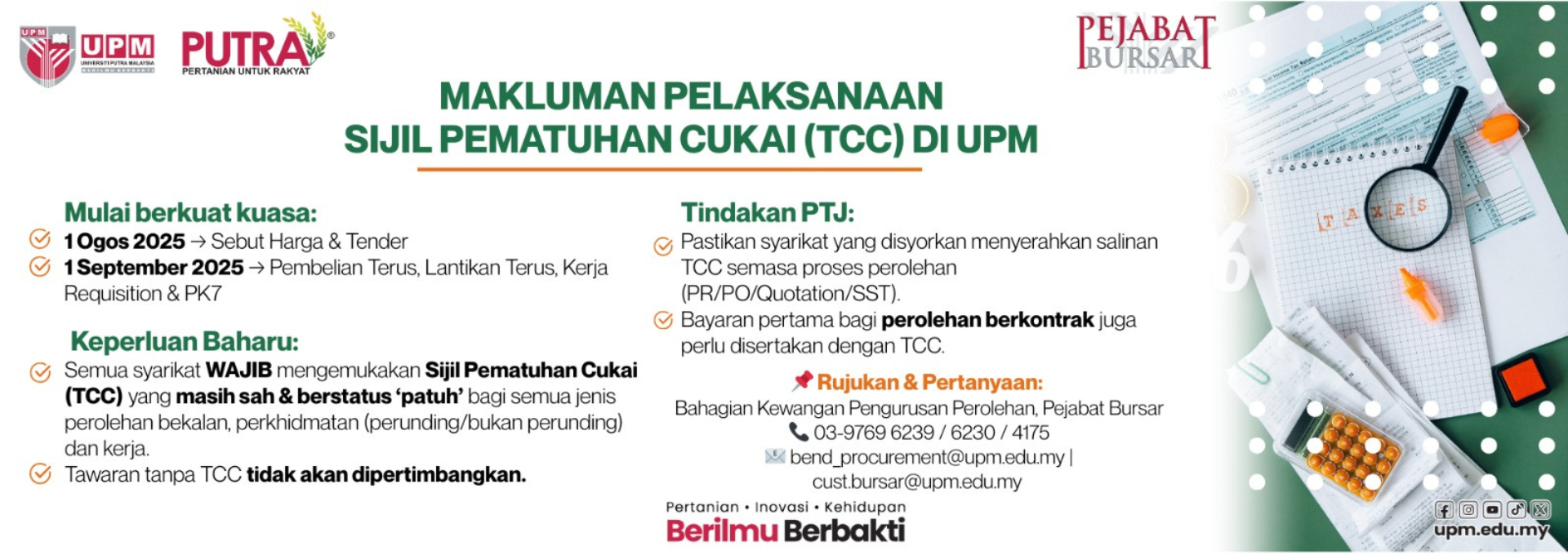 maklumat pelaksanaan sijil pematuhan cukai (TCC) UPM